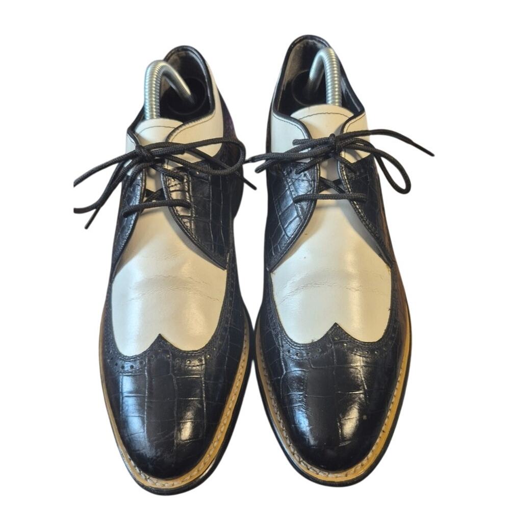 Stacy Adams Dayton Wingtip Oxford Genuine Leather Mens Size 8.5 Black/White